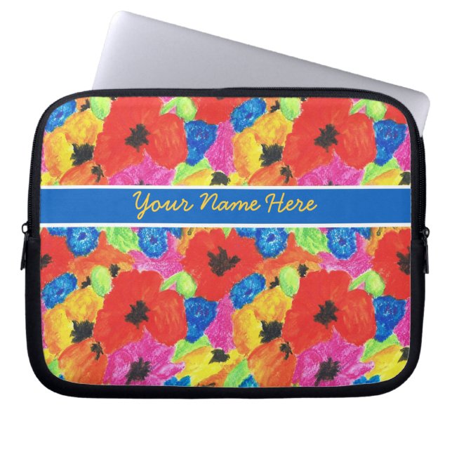 Customisable Poppies and Cornflowers Laptop Sleeve (Front)