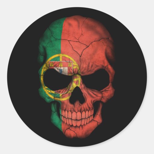 Image of Customisable Portuguese Flag Skull Classic Round Sticker