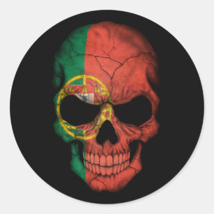 Customisable Portuguese Flag Skull Classic Round Sticker