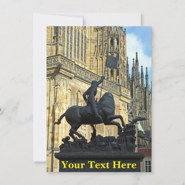 Customisable Prague statue greeting card (Front)
