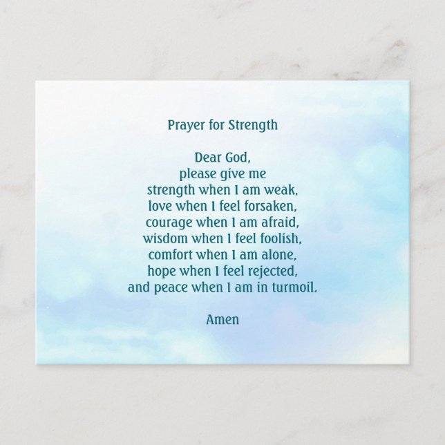 Customisable prayer for strength blue postcard (Front)