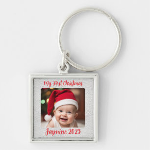 Customisable Premium Square Baby First Christmas Key Ring