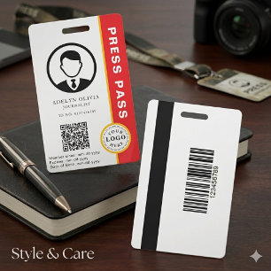 Customisable Press Pass with Photo ID & QR Code Badge