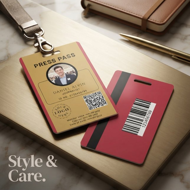 Customisable Press Pass with Photo ID & QR Code Badge (Customizable Press Pass with Photo ID & QR Code Badge)