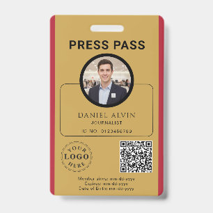 Customisable Press Pass with Photo ID & QR Code Badge