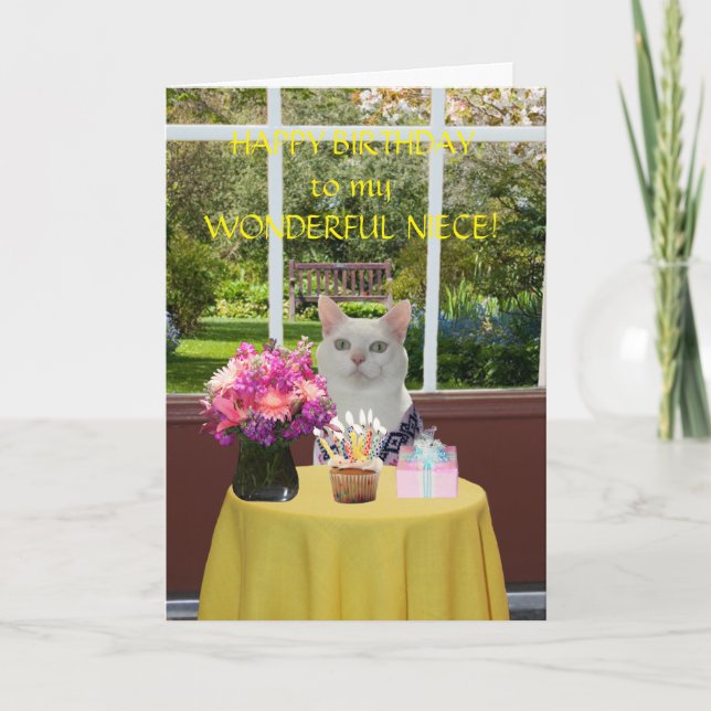 Customisable Pretty Cat Female Birthday Card (Front)