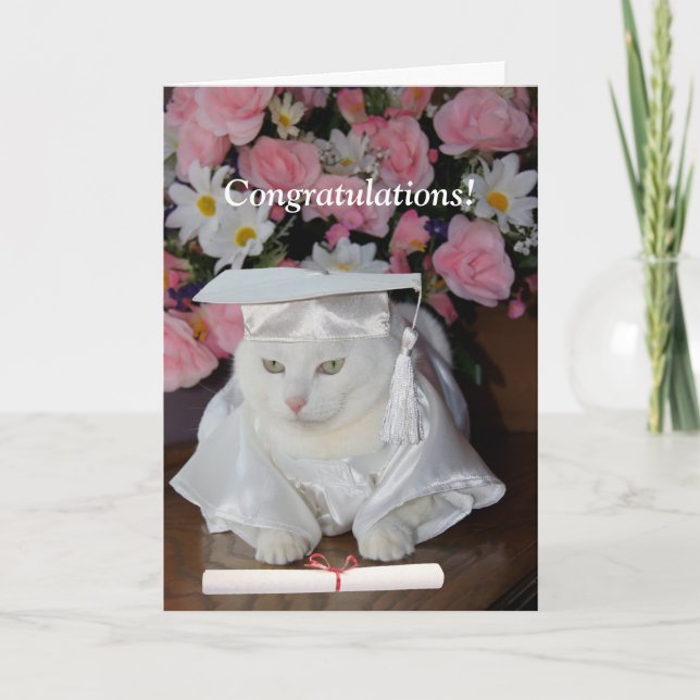Customisable Pretty Cat Female Graduation Card (Front)