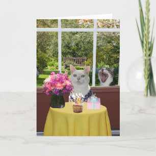 Customisable Pretty Cat Female Photobomb Birthday Card