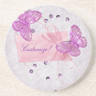 Customisable Pretty Pink Butterfly Coaster