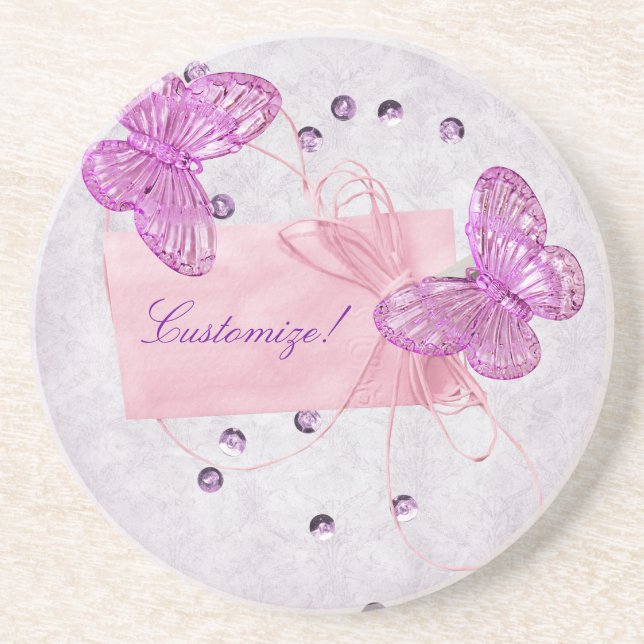 Customisable Pretty Pink Butterfly Coaster (Front)