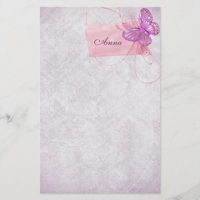 Customisable Pretty Pink Butterfly Design Stationery (Front)