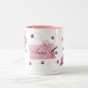 Customisable Pretty Pink Butterfly Design Two-Tone Coffee Mug