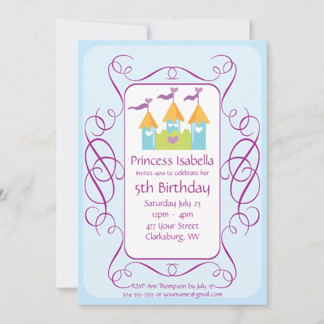 Customisable Princess Birthday Party Invitation (Front)