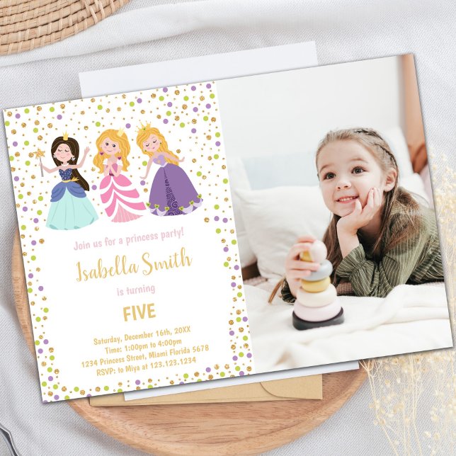Customisable Princess Party Invitations for Kids (Magical Princess Birthday Invitations with photo)