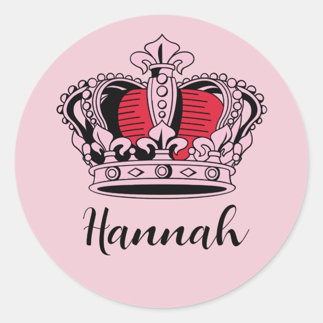 Customisable Princess Queen Crown Classic Round Sticker (Front)