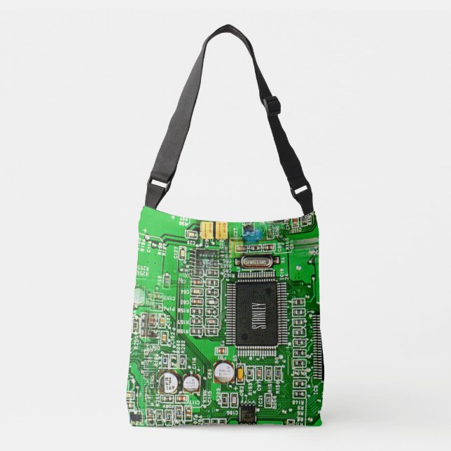Customisable Printed Circuit Board - Green Geeky Crossbody Bag (Front)