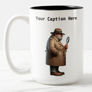 Customisable Private Investigator Cartoon Mystery  Two-Tone Coffee Mug