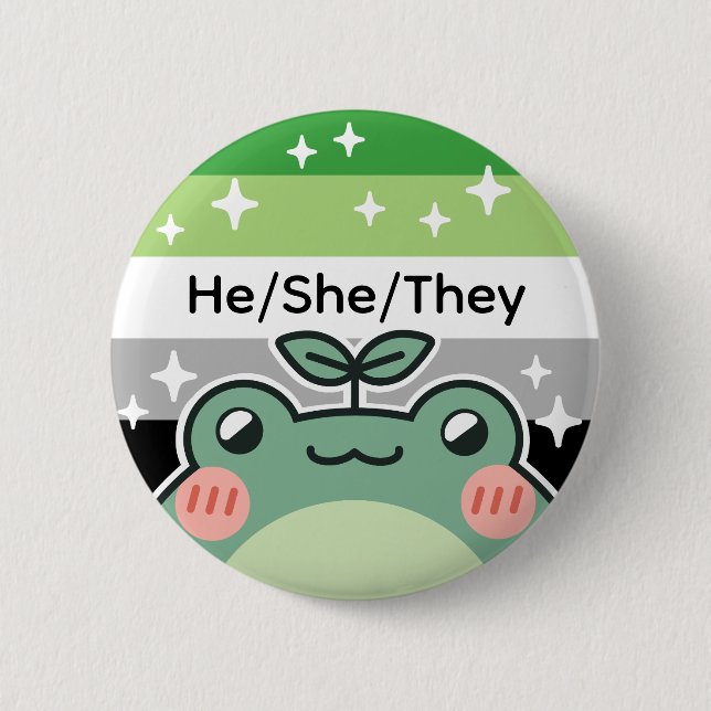 Customisable Pronoun Aromantic Pride Flag Frog 6 Cm Round Badge (Front)