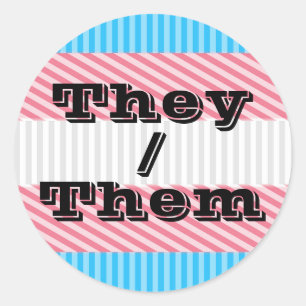 Customisable Pronoun Boho Stripe Transgender Pride Classic Round Sticker