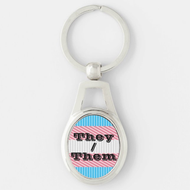 Customisable Pronoun Boho Stripe Transgender Pride Key Ring (Front)