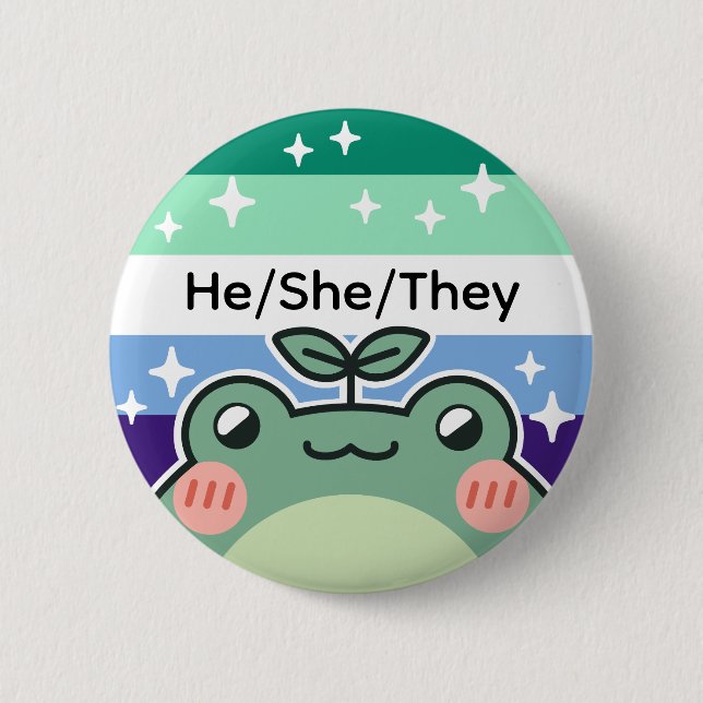 Customisable Pronoun Gay MLM Pride Flag Frog 6 Cm Round Badge (Front)