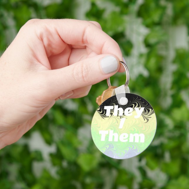 Customisable Pronoun Groovy Cassgender Pride Flag Key Ring (Hand)