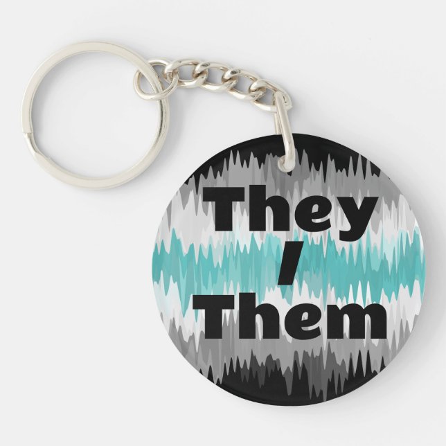 Customisable Pronoun Libramasculine Pride Flag Key Ring (Front)