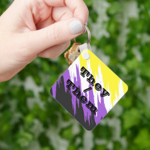 Customisable Pronoun Nonbinary Pride Flag Key Ring