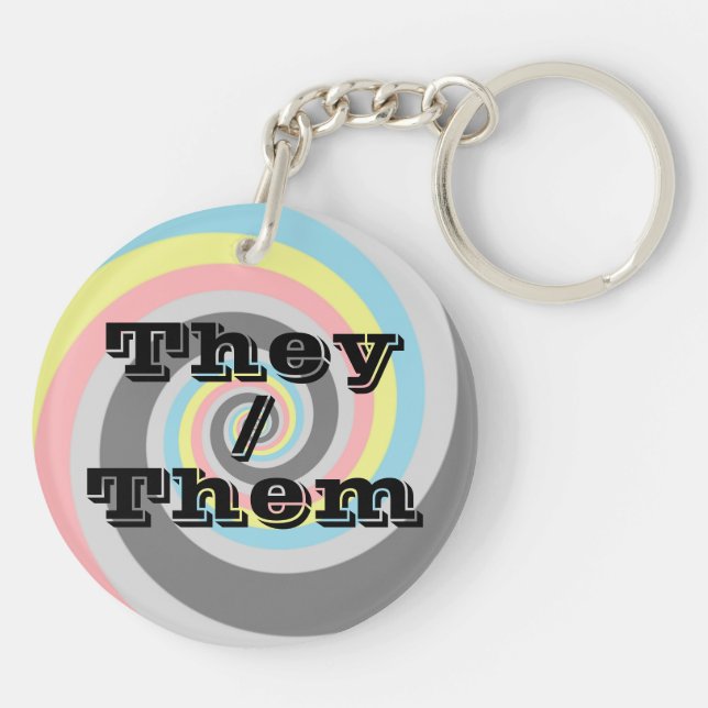 Customisable Pronoun Spiral Demiflux Pride Flag  Key Ring (Back)