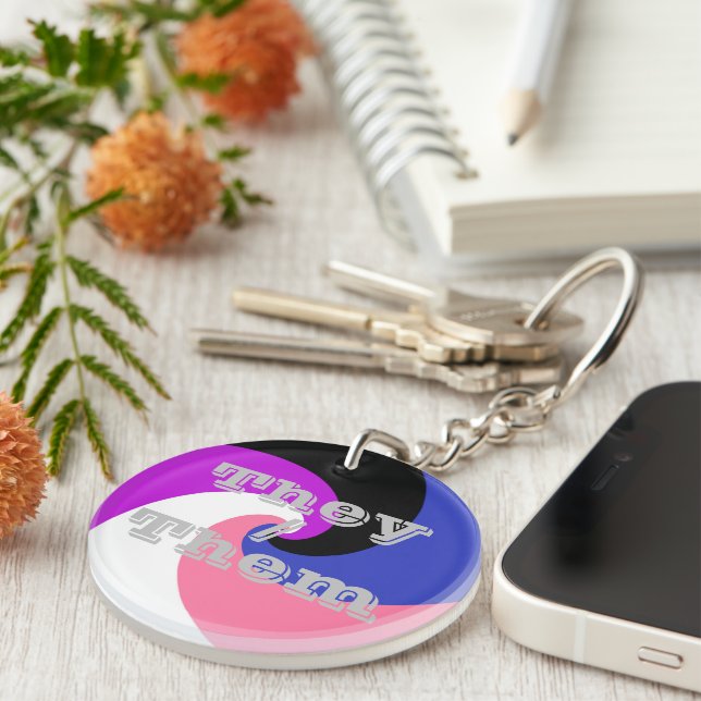 Customisable Pronoun Spiral Genderfluid Pride Flag Key Ring (Front Right)