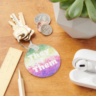 Customisable Pronoun Trippy Genderdoe Pride Flag Key Ring