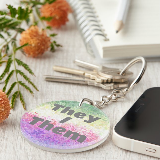 Customisable Pronoun Trippy Genderdoe Pride Flag Key Ring (Front Right)