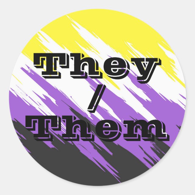 Customisable Pronoun Zigzag Nonbinary Pride Flag Classic Round Sticker (Front)
