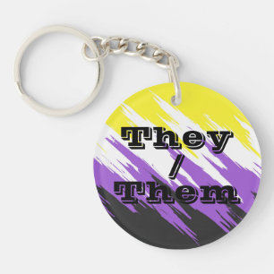 Customisable Pronoun Zigzag Nonbinary Pride Flag Key Ring