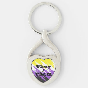 Customisable Pronoun Zigzag Nonbinary Pride Flag Key Ring