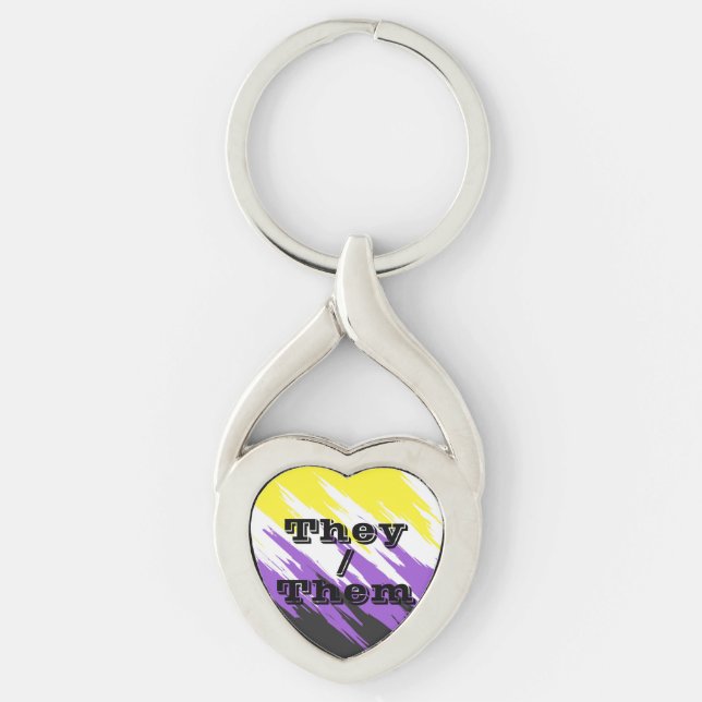 Customisable Pronoun Zigzag Nonbinary Pride Flag Key Ring (Front)