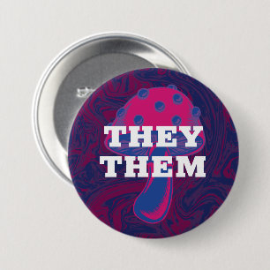 Customisable Pronouns Bisexual Flag Mushroom 7.5 Cm Round Badge