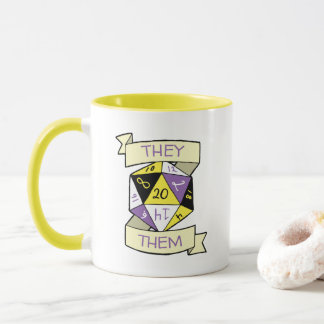 Customisable Pronouns Nonbinary D20 TTRPG Dice Mug