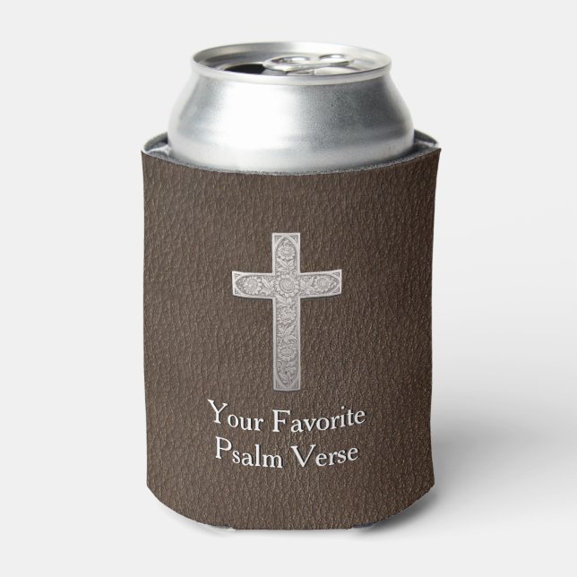 Customisable Psalm Text Metal Cross Can Cooler (Can Front)