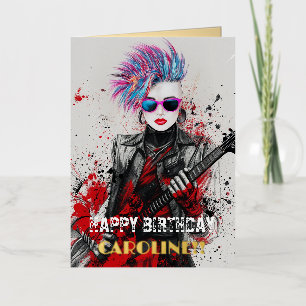 Customisable Punk Girl Guitarist Art Inspirational Foil Greeting Card