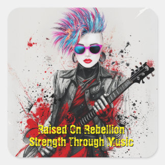 Customisable Punk Girl Guitarist Art Inspirational Square Sticker