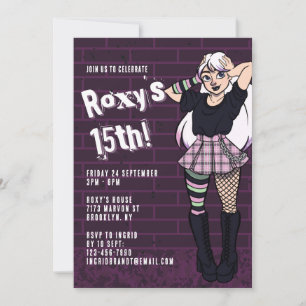 Customisable Punk Teen Girl 15th Birthday Invitation
