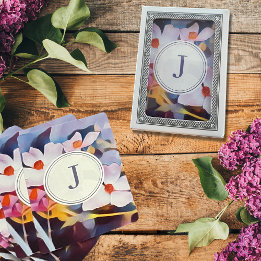 Customisable Purple and Blue Floral with Initial Playing Cards