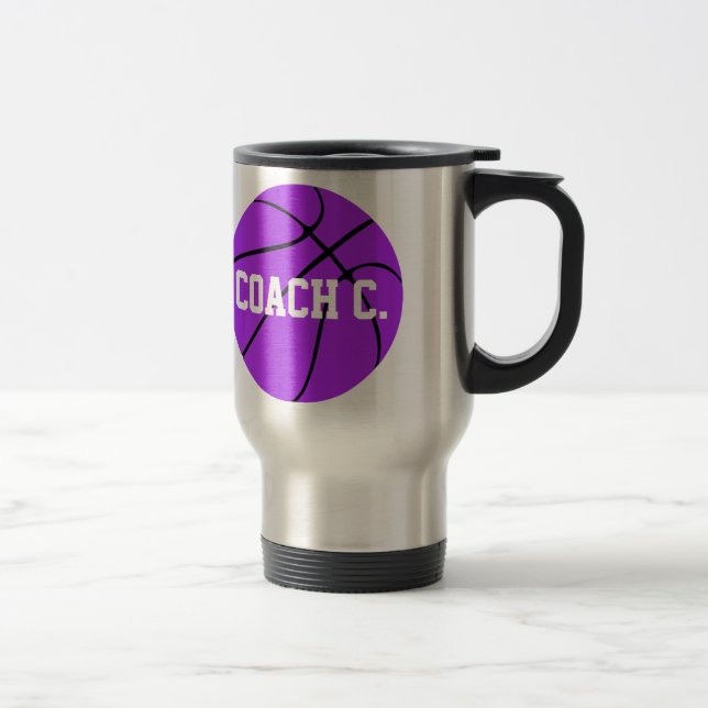 Customisable Purple Basketball Coach Travelling Mu Travel Mug (Right)