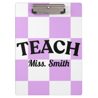 Customisable Purple Chequered Teacher Clipboard 