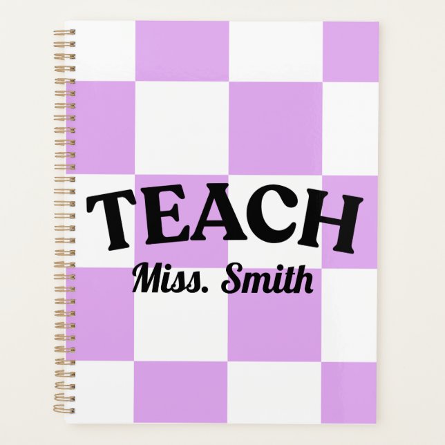 Customisable Purple Chequered Teacher Planner (Front)
