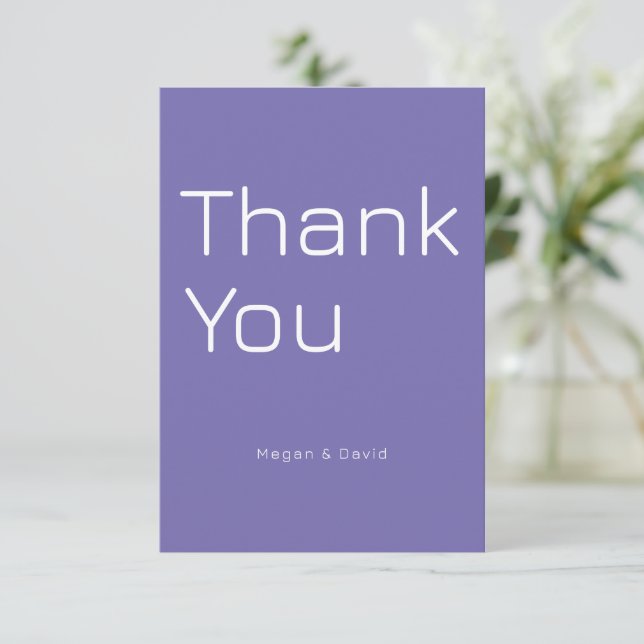 Customisable Purple Colour Personalised Minimal Thank You Card (Standing Front)