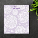 Customisable purple flower pattern teacher notepad<br><div class="desc">This notepad makes a great gift for teachers or a perfect addition to your own desk. It features a beautiful white and purple floral print that is sure to brighten up any desk. It's ideal for sending a note to students and parents or jotting down ideas for the classroom.</div>