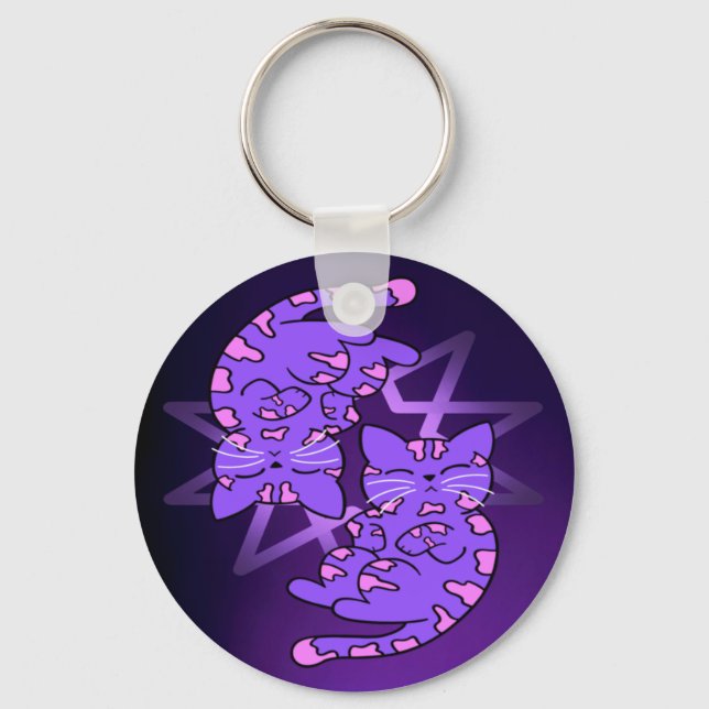 Customisable Purple Gemini Kittens Decagon Purple Key Ring (Front)