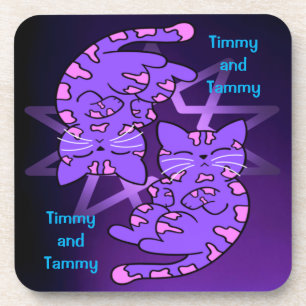 Customisable Purple Gemini Retro Neon Kittens Coaster